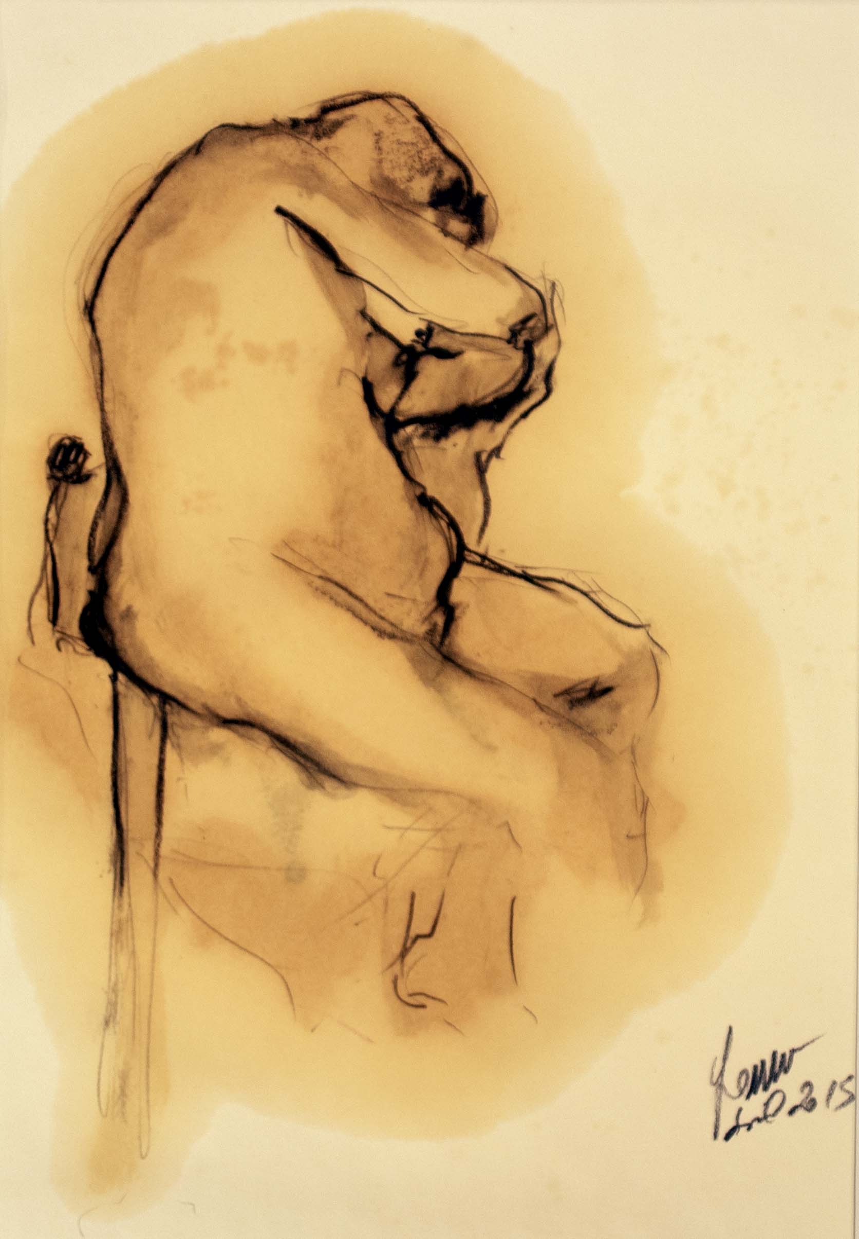 Dona grassa 1 — Grafit i oli de llinosa sobre paper